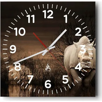 Hodiny Kuchyňské nástěnné hodiny 30x30 Nosorožec Skleněné hodiny do obýváku Moderní Tiché