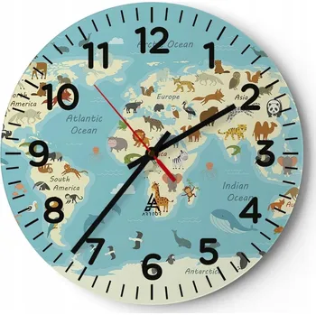 Hodiny Kuchyňské nástěnné hodiny 30x30 Mapa světa Moderní skleněné hodiny Tiché