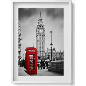 Obraz Dekorativní obraz v rámu do obýváku Big Ben a červená telefonní budka v Anglii 50x70 cm