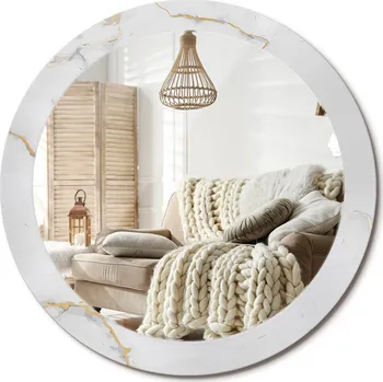 Zrcadlo Zrcadlo s potiskem do koupelny, kuchyně, předsíně, průměr 80 cm - Bílý mramorový vzor