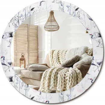 Zrcadlo Kulaté nástěnné dekorativní zrcadlo ve skleněném rámu průměr 70 cm - Jeřábi ptáci