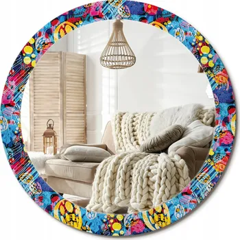 Zrcadlo Zrcadlo nástěnné s ozdobným skleněným rámem Barevné čmáranice průměr 80 cm