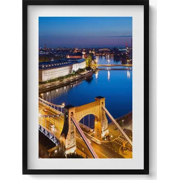 Obraz Dekorace, obraz s grafikou v krásném černém rámu Město v noci Vratislav 50x70 cm