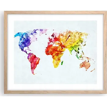 Obraz Obraz plakát na zeď v rámu světlý dub 50x40 mapa světa foto do obýváku