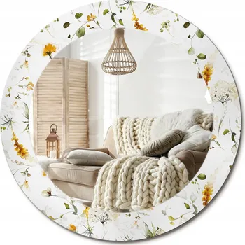 Zrcadlo Kulaté nástěnné dekorativní zrcadlo v skleněném rámu průměr 60 cm Polní květy