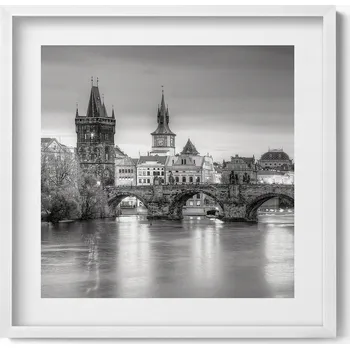 Obraz Obraz v bílém rámu nástěnná dekorace Pohled na Karlův most Praha 50x50 cm