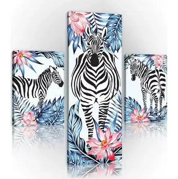 Obraz OBRAZ NA PLÁTNĚ CANVAS 80x80 ZEBRA LISTY KVĚTY