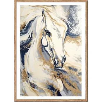 Obraz OBRAZ PLAKÁT V RÁMU 73x53cm Bílý kůň Koně country skica western P2405