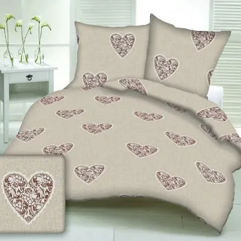 Povlečení Povlečení bavlněné Love hnědé 200x140cm+90x70cm TiaHome