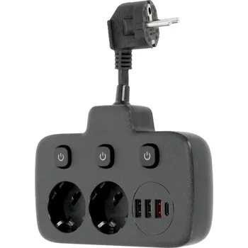 Napájecí kabel 2x USB rozbočovač + 4x USB Rozbočka černá nabíječka, multifunkční Zásuvková Lišta