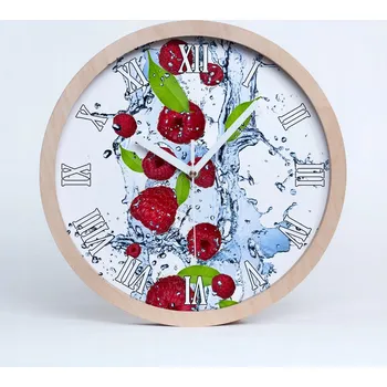 Hodiny Tichá nástěnná dřevěná hodiny maliny a voda průměr 30 cm