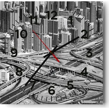 Hodiny Nástěnné hodiny do obýváku 40x40 Město Bez Hlučné Skleněné hodiny Tiché