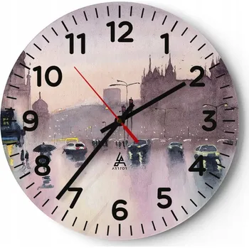 Hodiny Kuchyňské nástěnné hodiny 30x30 Město Moderní skleněné hodiny do obýváku Tiché