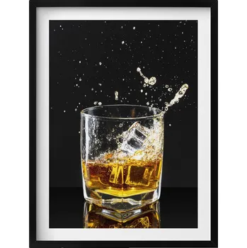 Obraz Moderní nástěnná dekorace obraz v černém rámu Sklenice whisky 60x80 cm
