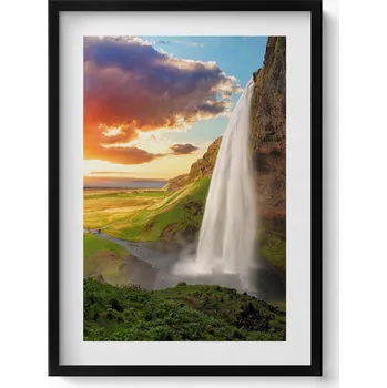 Obraz Dekorativní obraz v černém rámu do obýváku Vodopád na Islandu 50x70 cm