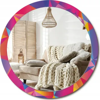 Zrcadlo Nástěnné zrcadlo s ozdobnou grafikou na skle Geometrická kompozice průměr 100 cm