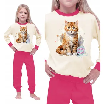 BAVLNĚNÉ PYŽAMO PRO DÍVKY S DLOUHÝM RUKÁVEM A KALHOTAMI - KOČKA, VELIKOST 152