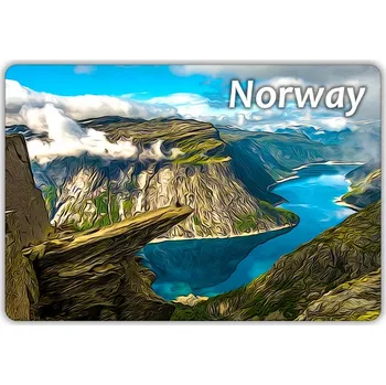 Obraz NORSKO - Trolltunga (Trollí jazyk) - Hory - Řeka - Magnet na lednici