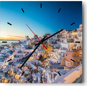 Hodiny Velké nástěnné hodiny 40x40 Santorini - Skleněné hodiny, tiché