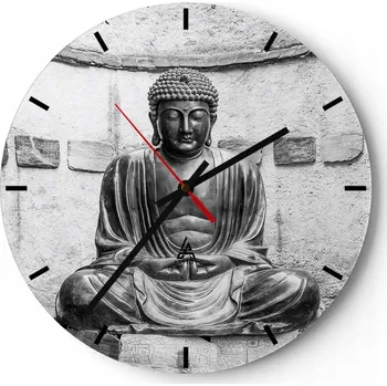 Hodiny Velké nástěnné hodiny na zeď 40x40 Buddha Skleněné hodiny Kulatý Tiché