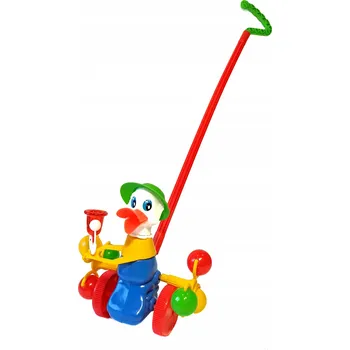 Hračka pro nejmenší Hračka na tlačení Kačer se zvonkem, odrážedlo Kačer se zvonkem