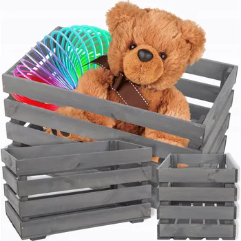 Úložný box Dřevěná bedna na hračky, truhla na zeleninu a ovoce 64x38 VELKÁ EKO PL Šedá