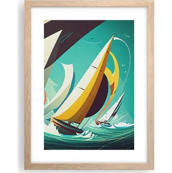 Obraz Obraz plakát v rámu světlý dub do obýváku 30x40 plachetnice plakáty na zeď