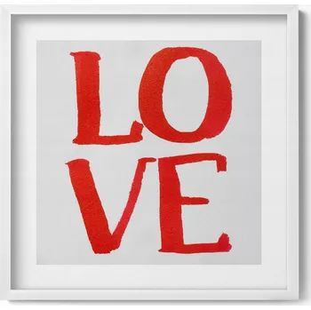 Obraz Dekorativní nástěnný obraz v bílém rámu Červený nápis LOVE graffiti 50x50 cm
