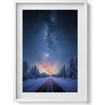 Obraz Obraz nástěnná dekorace Krajina - zimní cesta a hvězdná obloha 50x70 cm