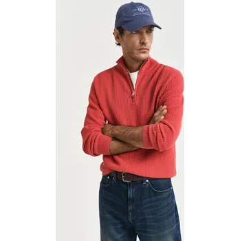 Pánský svetr SVETR GANT TEXTURED COTTON HALF ZIP BRICK RED