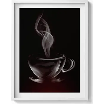 Obraz Dekorativní nástěnný obraz v bílém rámu Abstraktní šálek kávy 60x80 cm