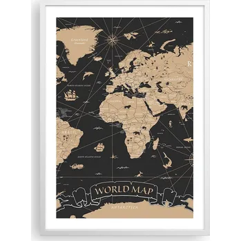Obraz Plakát v bílém rámu do obýváku ložnice 50x70 mapa světa moderní obraz