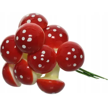 Vánoční dekorace Muchomůrky červené houbičky SADA ozdobné na drátku na aranžování DIY 12 Ks