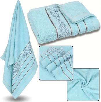 Ručník Modrý bavlněný ručník s ozdobnou výšivkou, šedá výšivka 48x100 cm x1