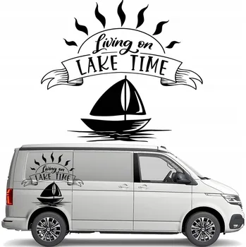 Samolepicí dekorace na vozidlo SAMOLEPKA na auto Karavan Jezero Loďka 44x49