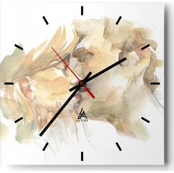 Hodiny Velké nástěnné hodiny na zeď 40x40 Láska Skleněné hodiny Čtvercové Tiché