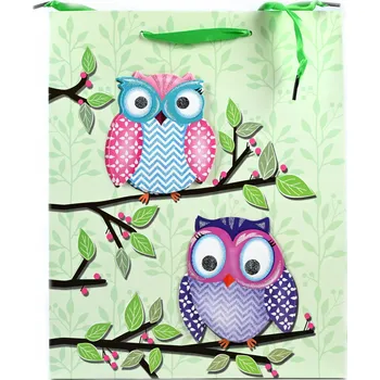 DĚTSKÁ TAŠKA NA DÁRKY S MOTIVEM SOVY, TAŠKA NA NAROZENINY 26x32 CM RŮZNÉ BARVY