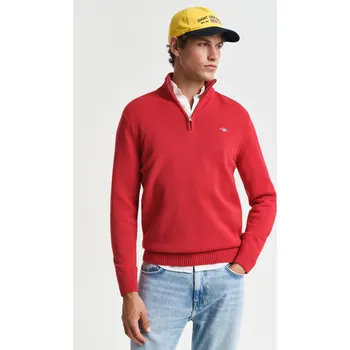 Pánské oblečení SVETR GANT CASUAL COTTON HALF ZIP RUBY RED