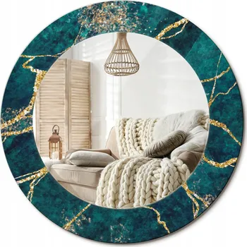 Zrcadlo Stylové kulaté zrcadlo na zeď s potiskem Zelený mramor průměr 50 cm