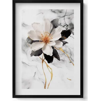 Obraz Závěsný obraz rámeček černé barvy - Mramorová kompozice s květinami, 50x70 cm