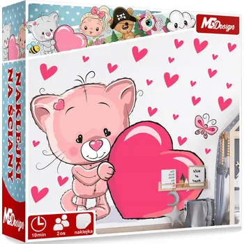 Samolepící dekorace XL VELKÁ Samolepka na stěnu KOŤÁTKO SRDCE 57x48