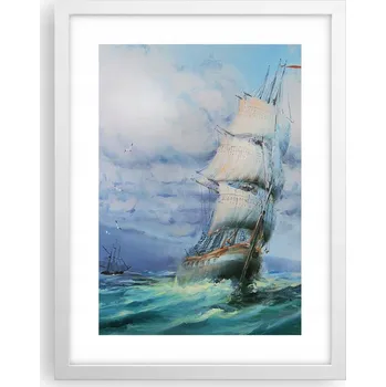 Obraz Obraz plakát v bílém rámu do obýváku 30x40 plachetnice plakáty na zeď