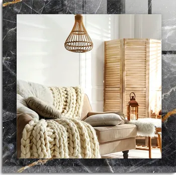 Zrcadlo Ozdobné zrcadlo s potiskem v moderním stylu Černý mramor žilky 60x60 cm