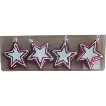 Vánoční dekorace Vánoční Koule zdobená, Vánoční Koule hladká, Vánoční Baňky tvarovky Hvězda 8 cm 4 ks