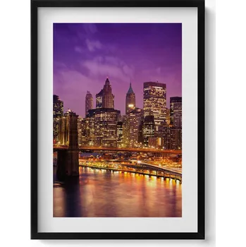 Obraz Elegantní obraz do obýváku v černém rámu Světla města večer 50x70 cm