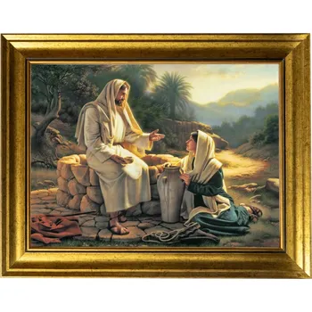 Obraz JEŽÍŠ U STUDNY | SAKRÁLNÍ OBRAZ VE ZLATÉ ZDOBENÉM RÁMU 30X40