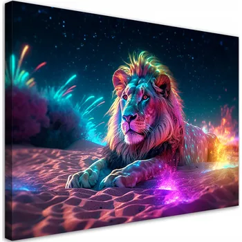 Obraz Feeby Obraz na plátně, Neonový Lev Příroda Abstrakce - 90x60