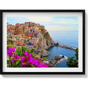Obraz Moderní nástěnná dekorace Květiny a pobřeží Cinque Terre, Itálie, 80x60 cm