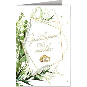 Nekupto Blahopřání k sňatku zlatý rámeček s prstýnky