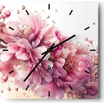 Hodiny Velké nástěnné hodiny na zeď 40x40 Kvetoucí skleněné hodiny Čtvercové Tiché